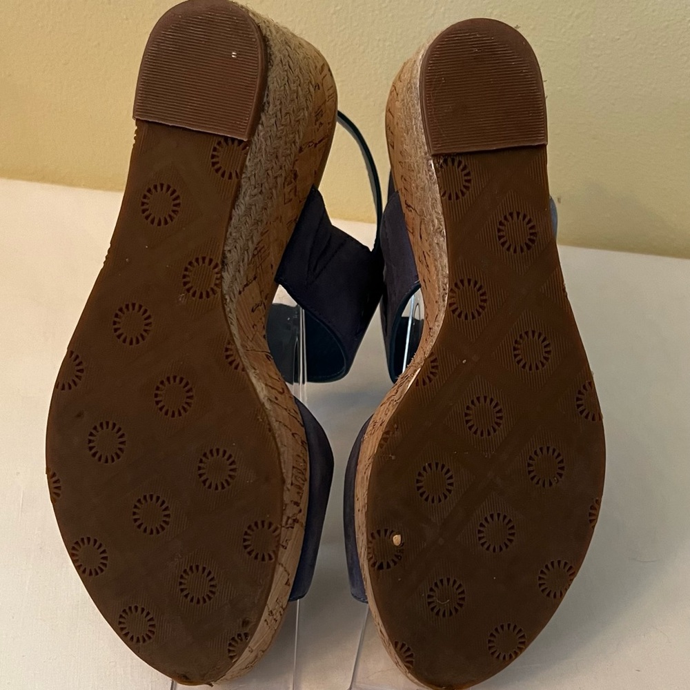 Ugg Blue Nubuck Elena Cork Espadrille Wedge Sandals, Size 7, GUC - Picture 7 of 13